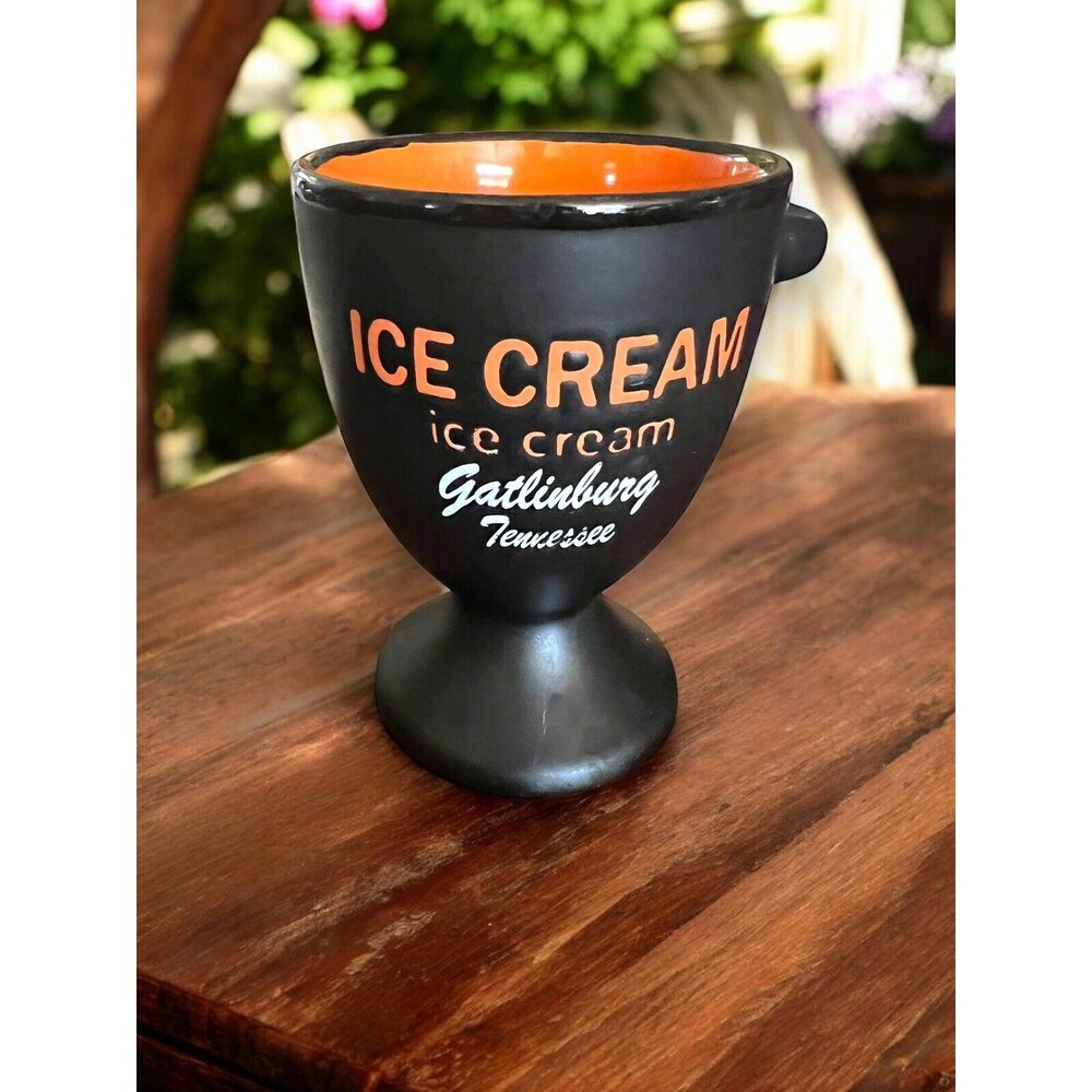 Gatlinburg Tennessee Ice Cream Mug Black Orange Cute Souvenir No Spoon NEW Fun